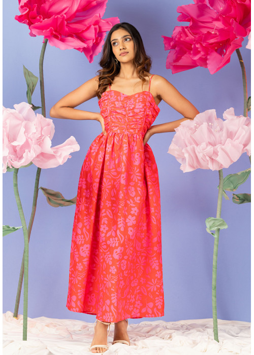 ANTONIA PINK & RED RUCHED PANEL DRESS 